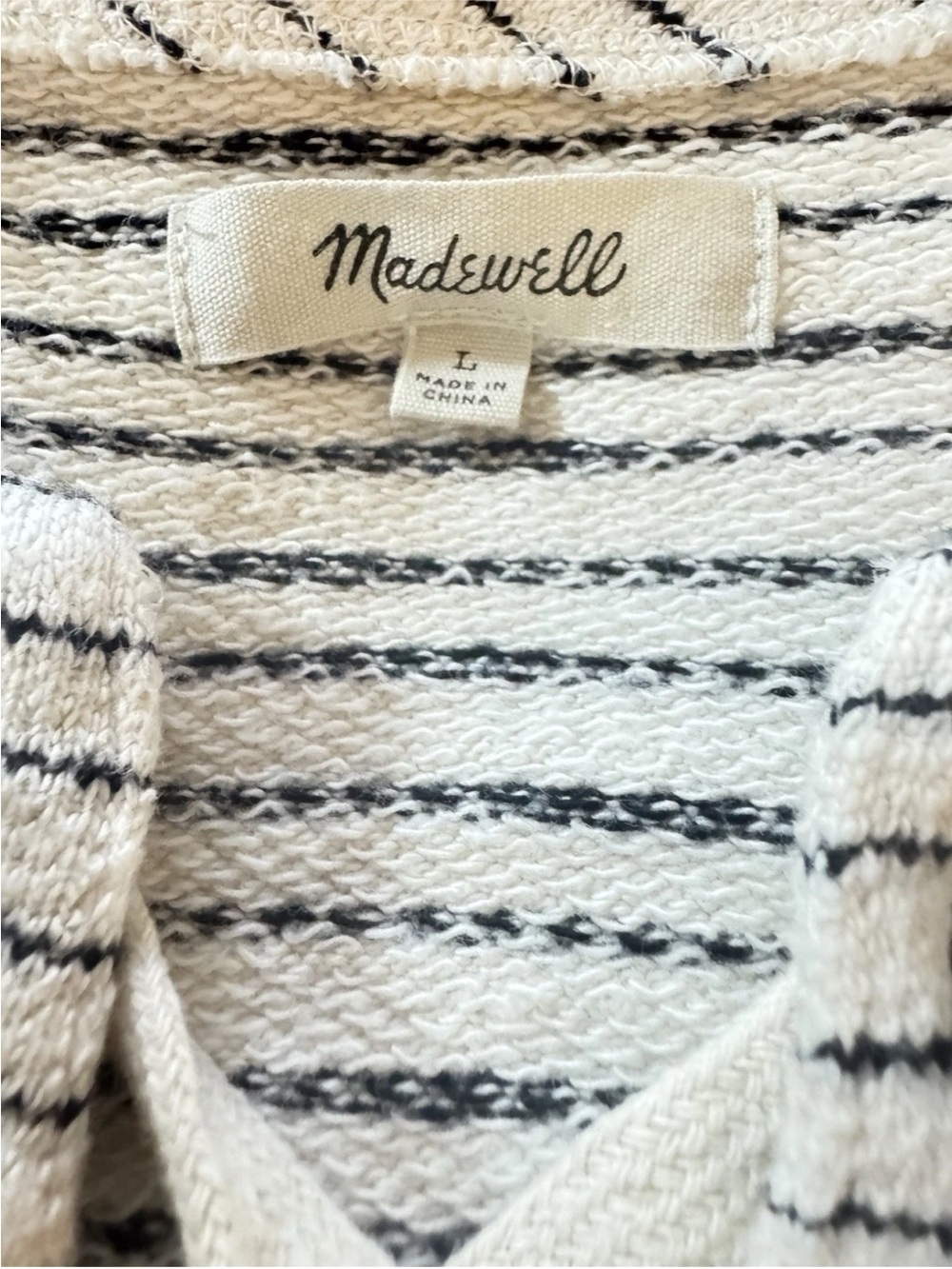Madewell Striped Lace Up Pullover Top Women Large Cream Black Cotton Coastal - Picture 6 of 9